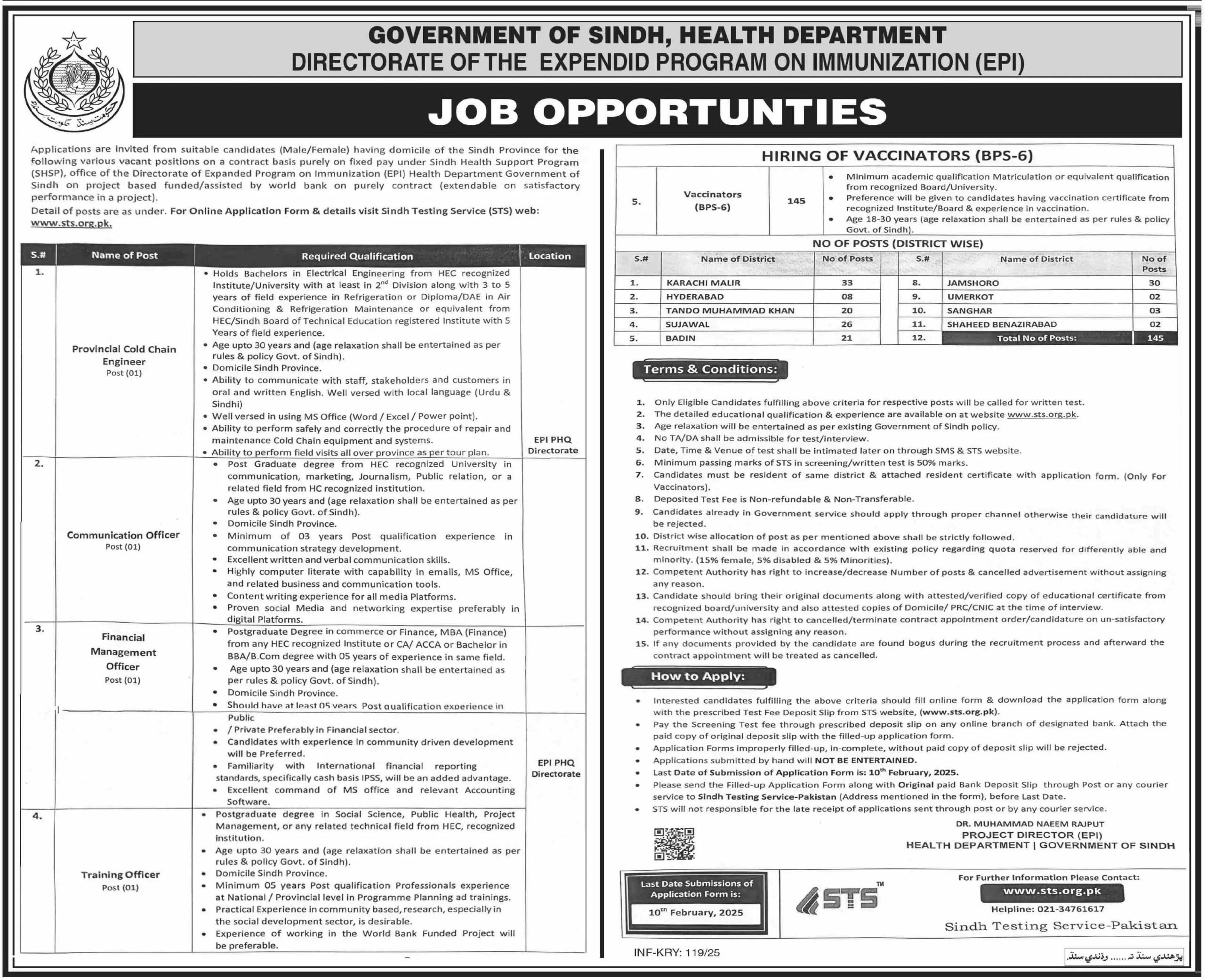 Sindh Health Department Jobs 2025 advertisement