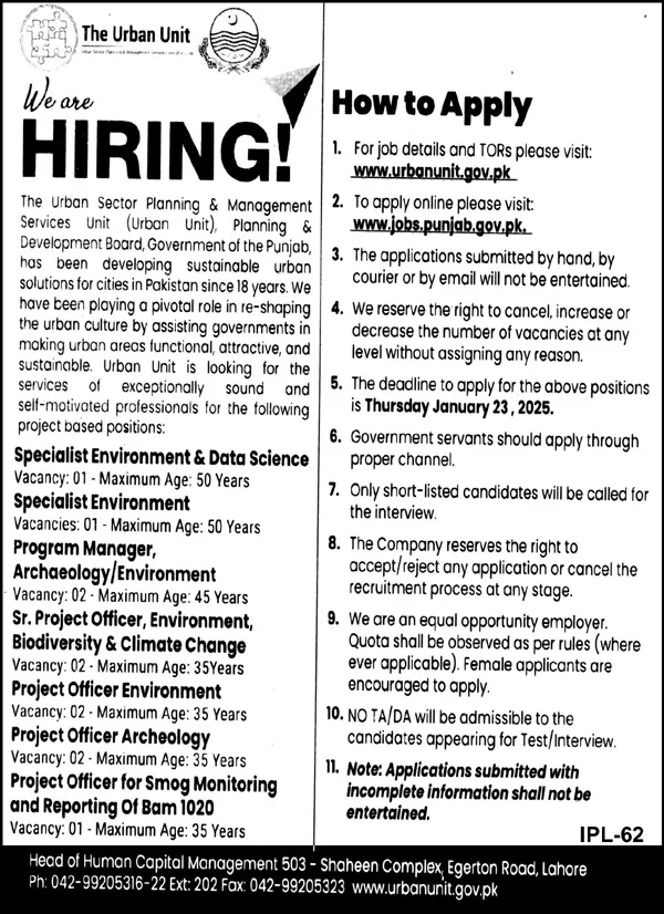 The Urban Unit Jobs 2025 advertisement